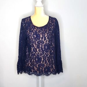 Rose and Olive size M navy blue lace long sleeve top.     C25